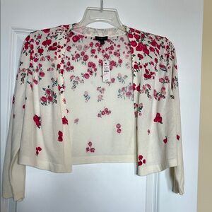 NWT Talbots Red and Cream Floral Shrug/Cardigan